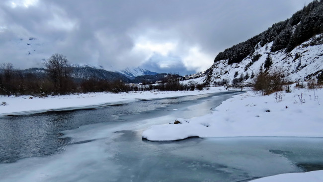 Обои картинки фото природа, реки, озера, горы, снег, река