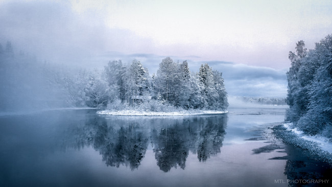 Обои картинки фото природа, реки, озера, зима, река, остров