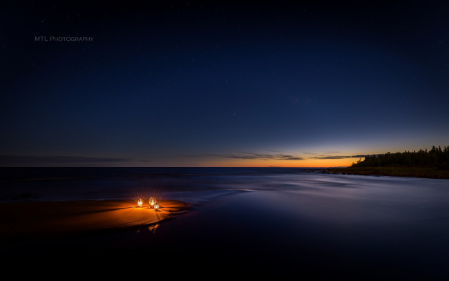 Обои картинки фото природа, побережье, фонари, море, ночь
