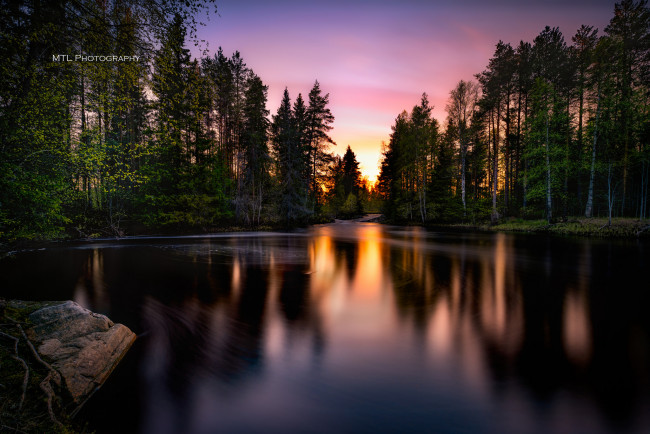 Обои картинки фото природа, реки, озера, река, лес, ночь