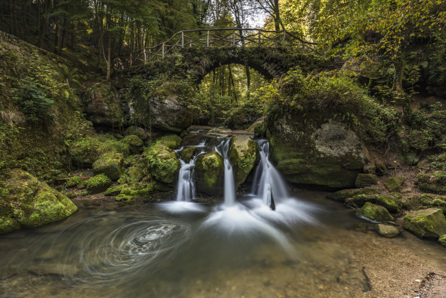Обои картинки фото природа, водопады, камни, поток, лес
