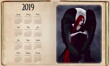 Картинка календари фэнтези книга девушка крылья луна