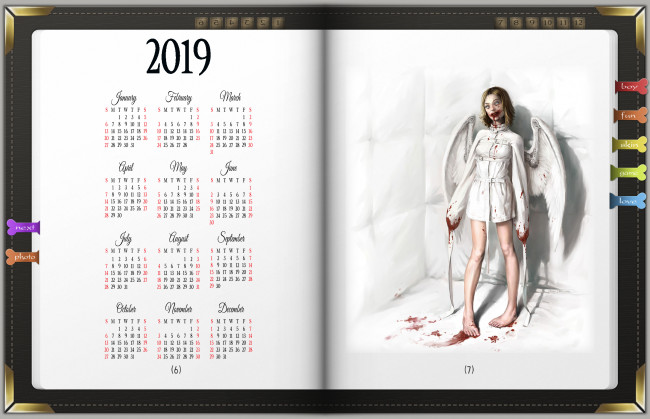 Обои картинки фото календари, фэнтези, кровь, крылья, девушка, нежить