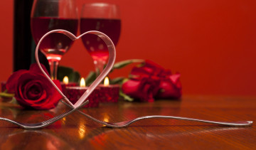 Картинка праздничные день+святого+валентина +сердечки +любовь розы свечи сердце бокалы