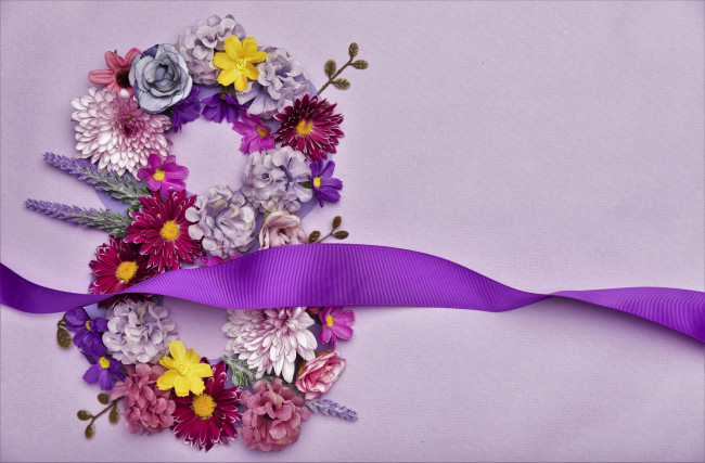 Обои картинки фото праздничные, международный женский день - 8 марта, цветы, восьмерка, лента