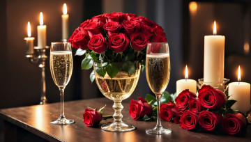 обоя еда, напитки, свечи, шампанское, розы