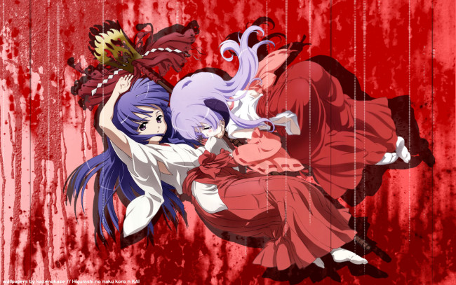 Обои картинки фото аниме, higurashi, no, naku, koro, ni, furude, rika, hanyuu