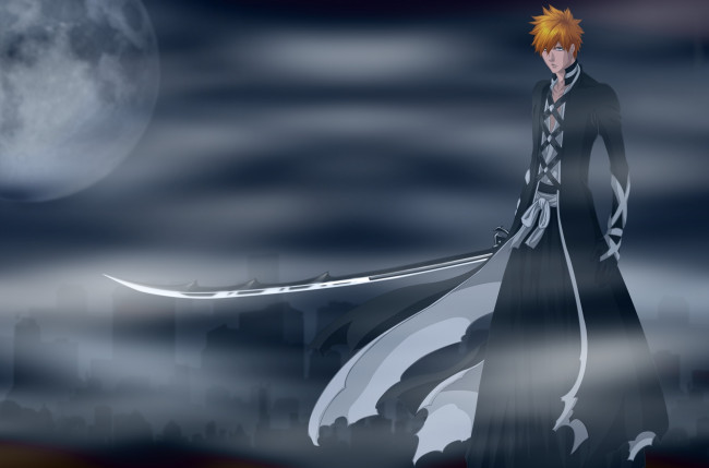 Обои картинки фото аниме, bleach, ichigo, kurosaki, банкай