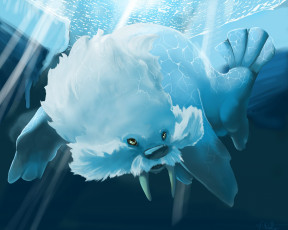 Картинка аниме pokemon лёд плывёт водо морж арт покемон