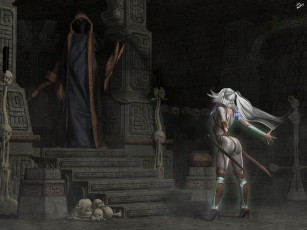 Картинка 3д+графика fantasy+ фантазия девушка оружие лестница