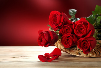 Картинка цветы розы красочный фон корзина букет красные