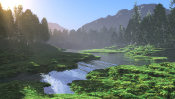 Картинка 3д+графика nature landscape+ природа река горы лес