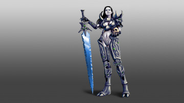 обоя девушка death knight, видео игры, world of warcraft, death, knight, девушка, wow, world, of, warcraft, меч, череп