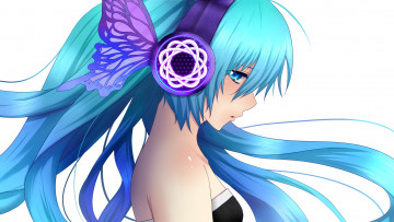 Картинка vocaloid аниме hatsune miku magnet daburu арт бабочка крылья вокалоид наушники девушка