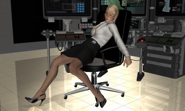 Картинка observers 3д+графика fantasy+ фантазия девушка кресло