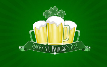 Картинка день+святого+патрика праздничные -+день+святого+патрика зеленый клевер лучи пиво