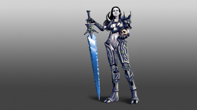 Обои картинки фото девушка death knight, видео игры, world of warcraft, death, knight, девушка, wow, world, of, warcraft, меч, череп