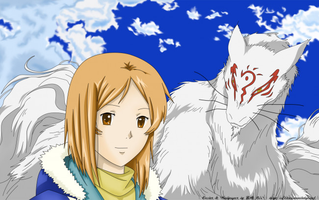 Обои картинки фото аниме, natsume yuujinchou, облака, рыжая, девушка