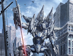 Картинка фэнтези роботы +киборги +механизмы фантастика робот самолет небо арт меч руины город