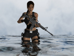 Картинка 3д+графика фантазия+ fantasy вода оружие фон взгляд девушка