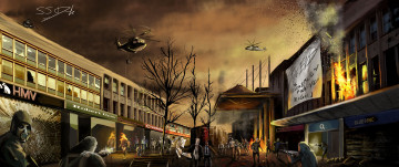 Картинка фэнтези иные+миры +иные+времена вертолет оружие хаос зомби люди постапокалипсис