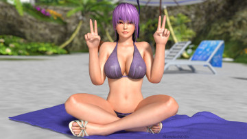 Картинка 3д+графика аниме+ anime девушка жест фон взгляд пляж