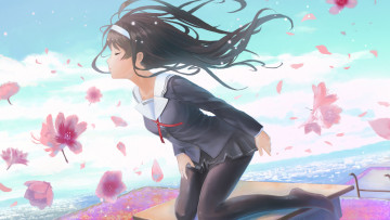 Картинка аниме saenai+heroine+no+sodatekata akibakeisena девушка kasumigaoka utaha небо цветы saenai heroine no sodatekata