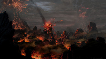 Картинка рисованное природа горы лава вулкан