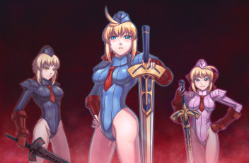 Картинка аниме fate stay+night взгляд меч униформа фон девушки