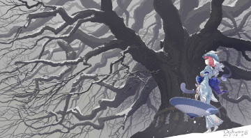 Картинка аниме touhou дерево зима девочка