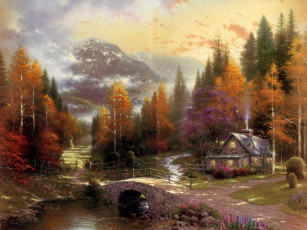 обоя thomas, kinkade, рисованные, природа