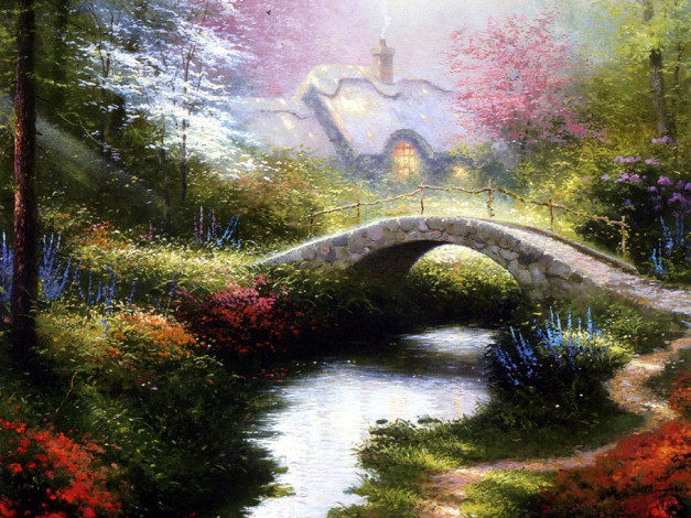 Обои картинки фото thomas, kinkade, рисованные, природа