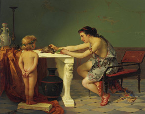 Картинка рисованные pierre olivier joseph coomans мама с ребенком кормит черепаху