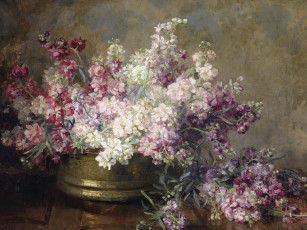 Картинка рисованные marie egner медная миска с белыми и розовыми цветами