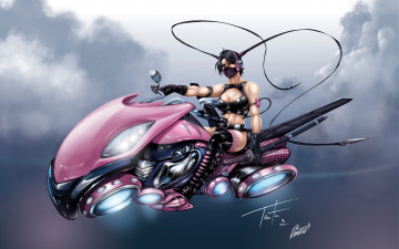 Картинка фэнтези девушки мотоцикл