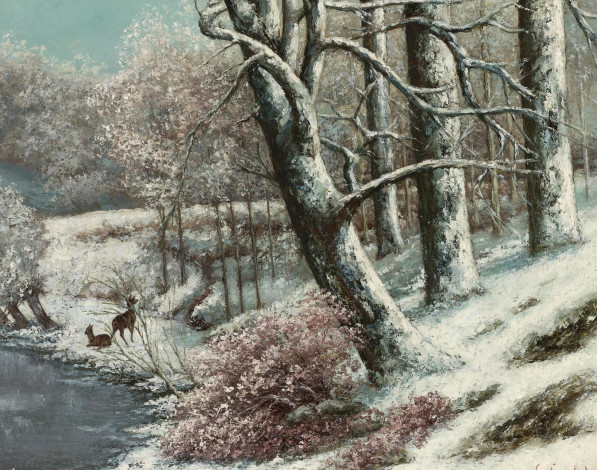 Обои картинки фото рисованные, gustave, courbet, -, лес, зимой