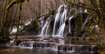 Картинка природа водопады лес река деревья каскад