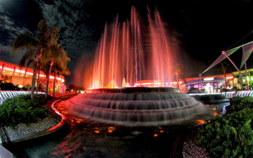Картинка города фонтаны фонтан подсветка вечер пальмы
