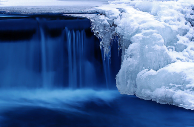Обои картинки фото природа, водопады, зима, водопад, река, лёд