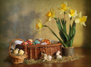 Картинка праздничные пасха нарциссы яйца