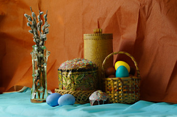 Картинка праздничные пасха кулич яйца верба
