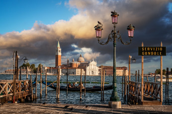 Картинка venezia города венеция+ италия канал дворец гондола фонарь пристань