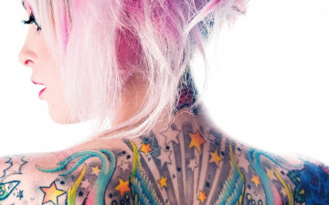 Картинка девушки -unsort+ креатив звезды татуировка шея розовая прическа затылок