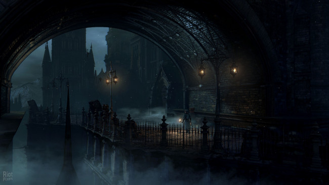 Обои картинки фото видео игры, bloodborne, ночь, город, арка