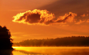 Картинка природа реки озера небо облака оранжевый озеро туман