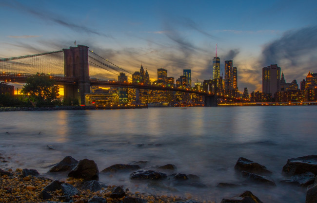 Обои картинки фото brooklyn bridge manhattan, города, нью-йорк , сша, пролив, мост