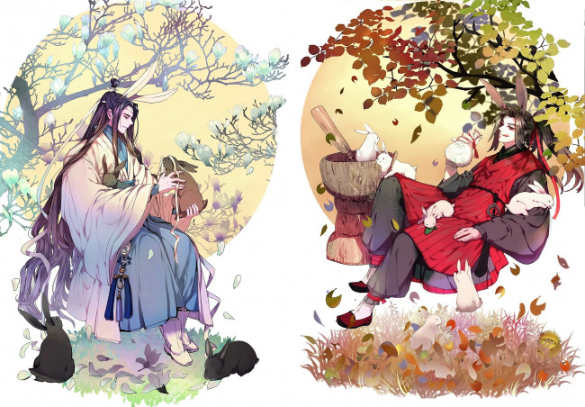 Обои картинки фото аниме, mo dao zu shi, лань, ванцзи, вэй, усянь, кролики