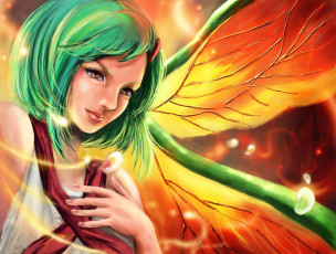 Картинка naruto аниме fuu крылья девушка зелёные+волосы джинчурики рука арт