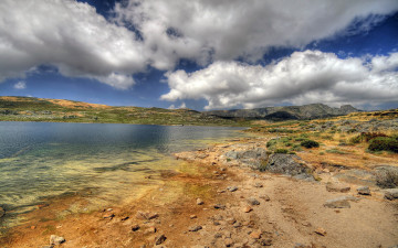 Картинка природа реки озера облака камни вода