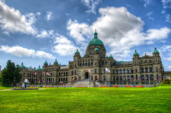 Картинка parliament british columbia victoria canada города здания дома лужайка парламент